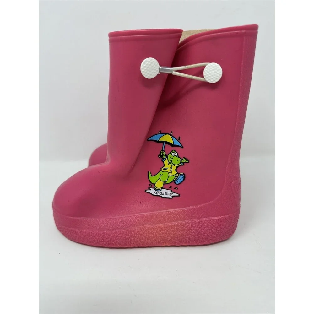 STRIDE RITE Kids Waterproof Rain Boots Toddler 8 Pink Dinosaur Water Poofs Vgt
